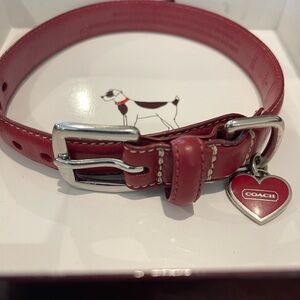 Coach Red Dog Collar with Heart Charm